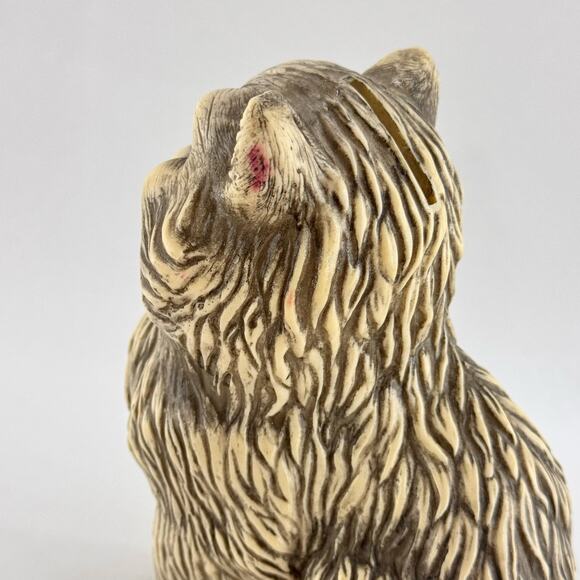 Vintage 1970's Money In the Bank Plastic Cheeky Cat Coin Bank White Gray - Picture 4 of 9